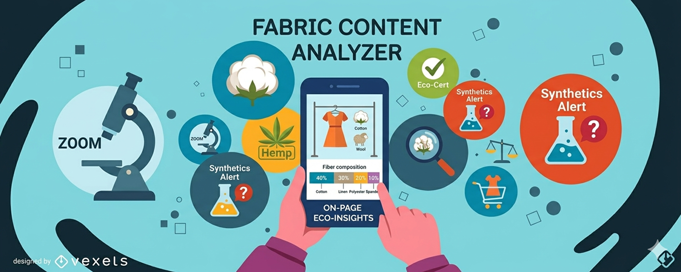 Natural Fabric Analyzer showing fabric composition analysis on a fashion product page